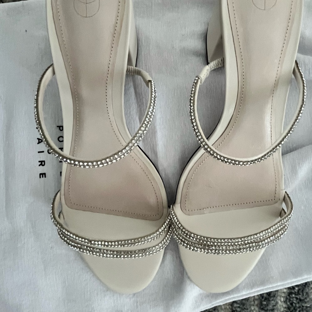 NWOT Porte & Paire White Crystal Block Heel Sandals Sz 40 Net-A-Porter